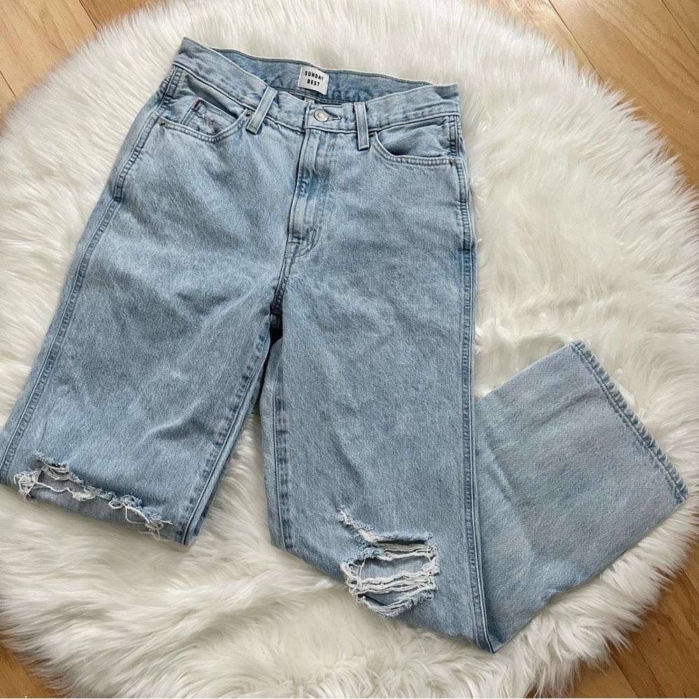 Sunday Best High Rise Distressed Straight Leg Jeans Size 4